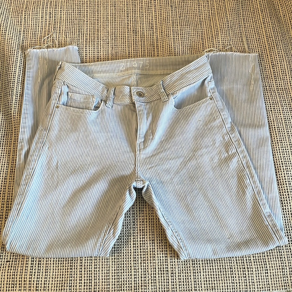 Zara blue and white pinstripe jeans